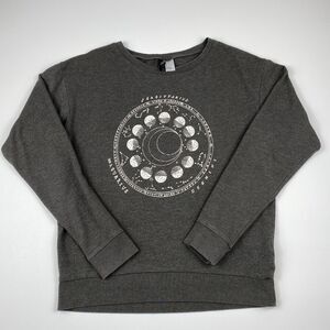 H&M Divided Womens Top Small Gray Astrology Zodiac Graphic Long Sleeve Pullover